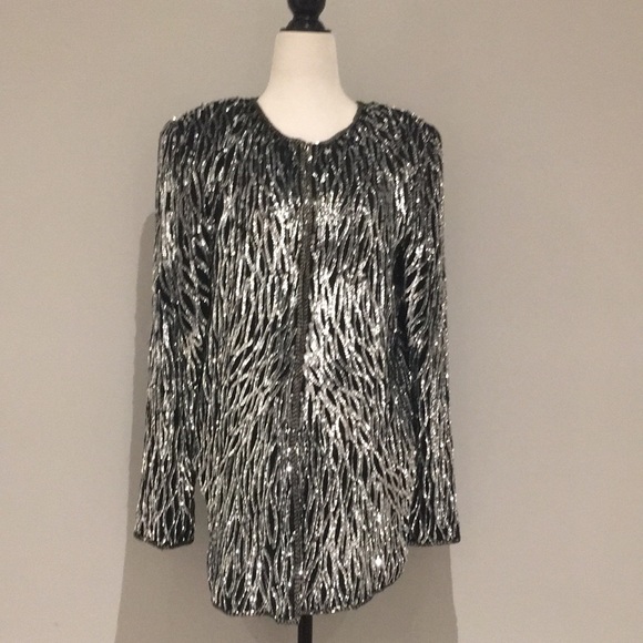 Laurence Kazar Jackets & Blazers - Laurence Kazar New York Silk Silver Sequins Blazer